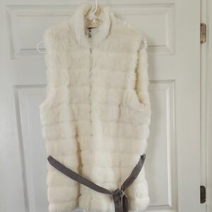 Luciano Dante Winter White Faux Fur Vest with Grayish Belt Size XL